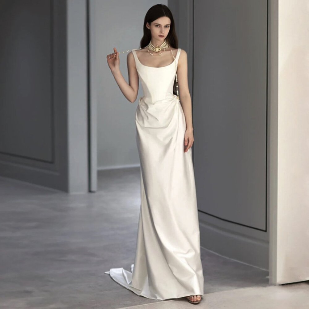 NWT Sculptural Ivory Satin Corset Gown | Modern Wedding Dress